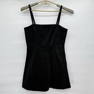 Forever 21 Black Corduroy Y2K Mini Dress Size Large Side Zip Stretch